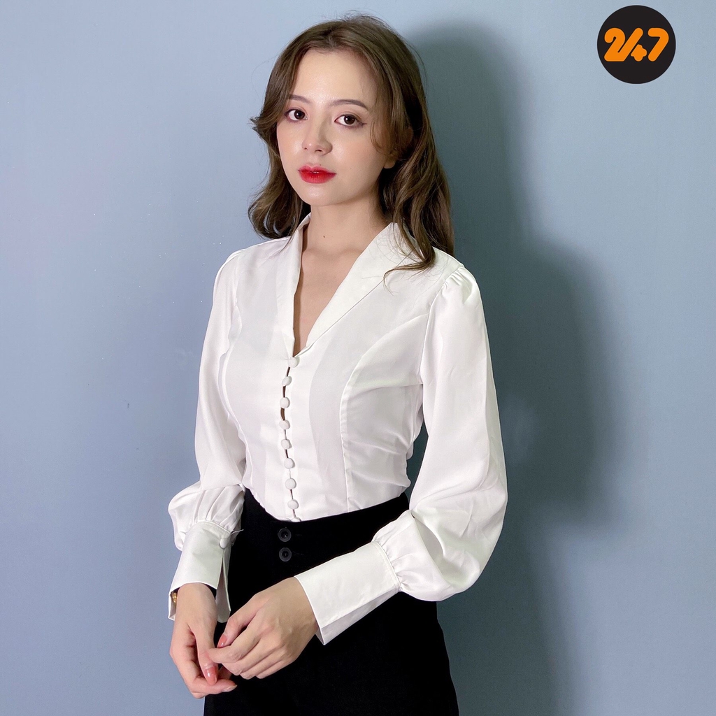 Áo Croptop Cúc Bọc Buộc Nơ Sau Dài Tay