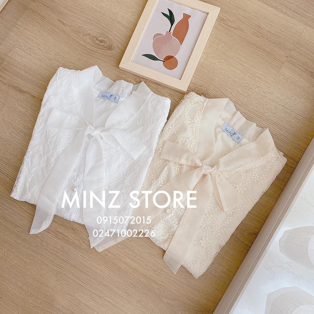 Áo tơ buộc nơ thân ren (2 màu)