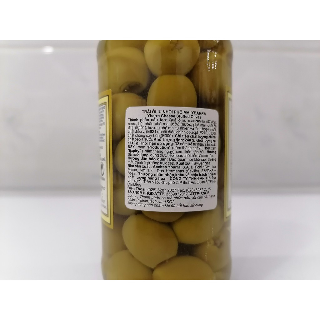Trái ô liu xanh nhồi phô mai YBARRA Cheese Stuffed Olives 240gr