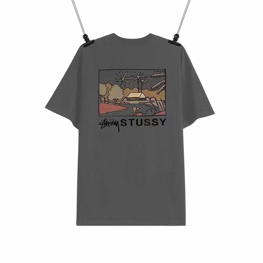 Áo Thun Cotton Tay Ngắn In Bưu Thiếp Stussy Thời Trang Mùa Hè Cho Cặp Đôi