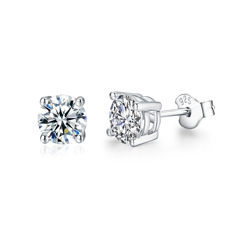 Khuyên tai kim cương Moissanite Square Bạc ý 925