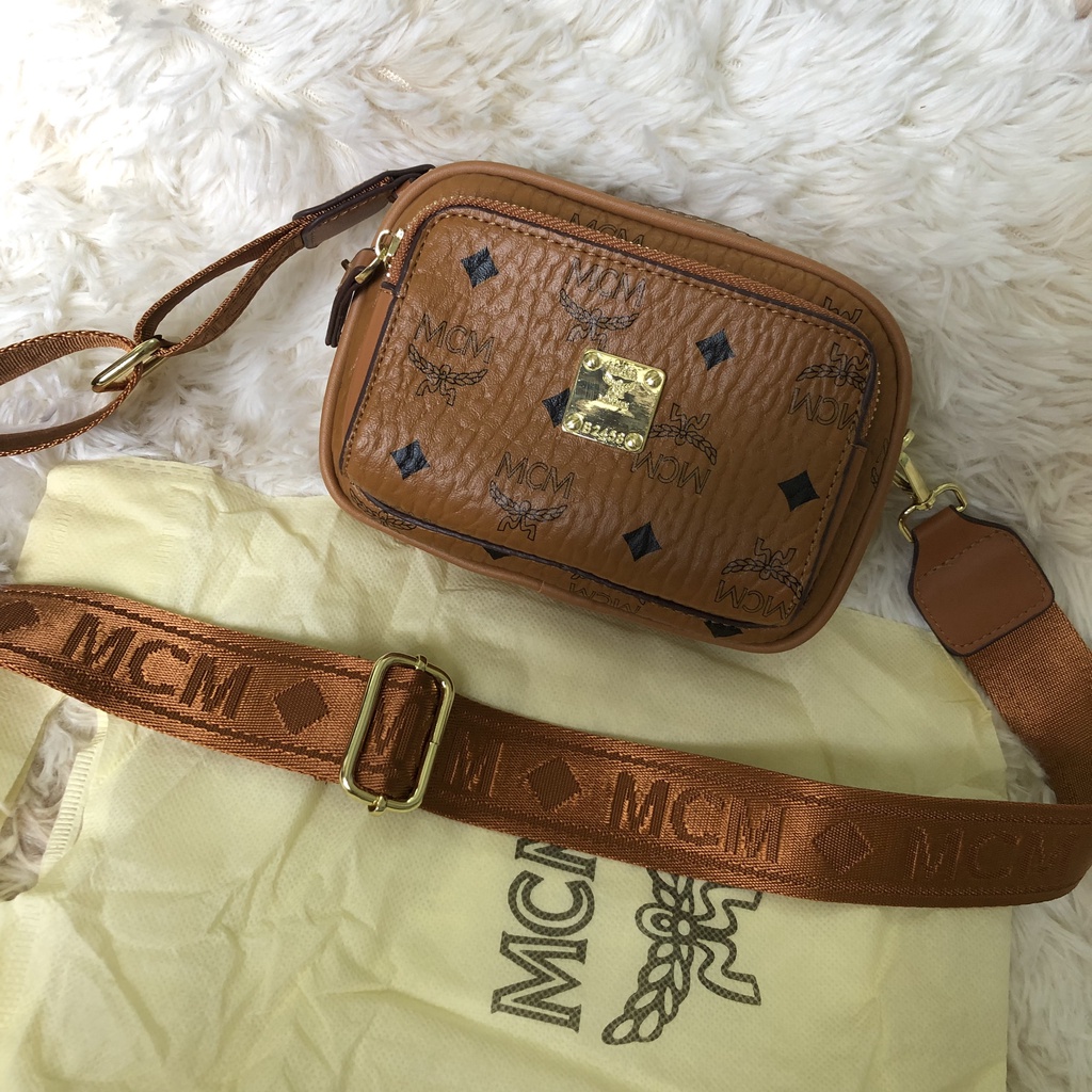 Túi trống Mc.m_size 18 kích thước mini cực đẹp mầu nâu cổ điển