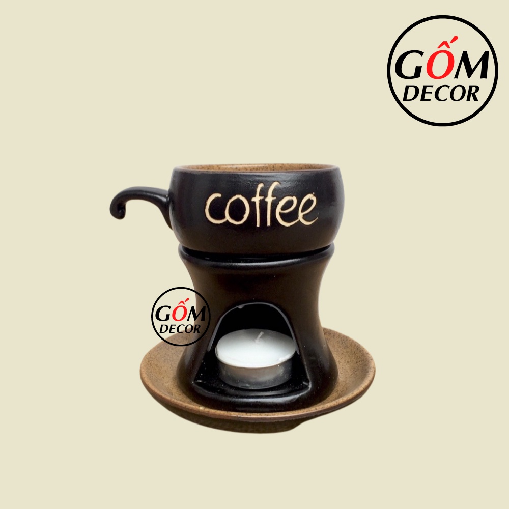 Bộ bếp tách đun hâm nóng cà phê bằng sứ, Bát Tràng chính hãng