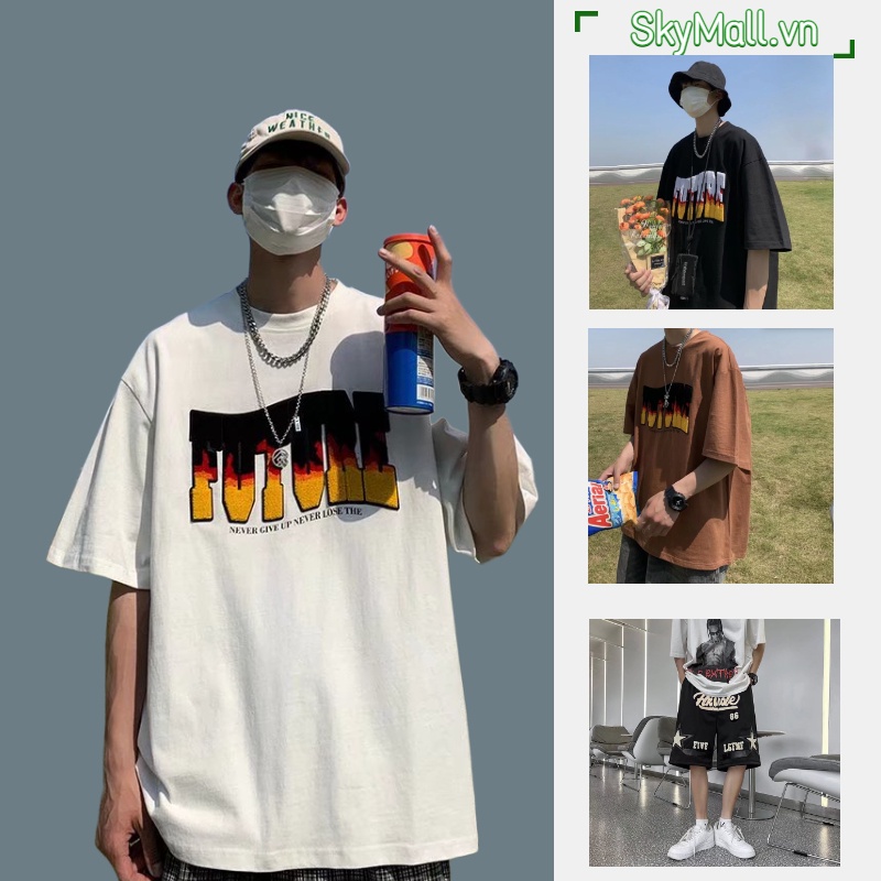 Áo Thun Nam Tay Ngắn Dáng Rộng Có Thêu Chữ Thời Trang Phong Cách