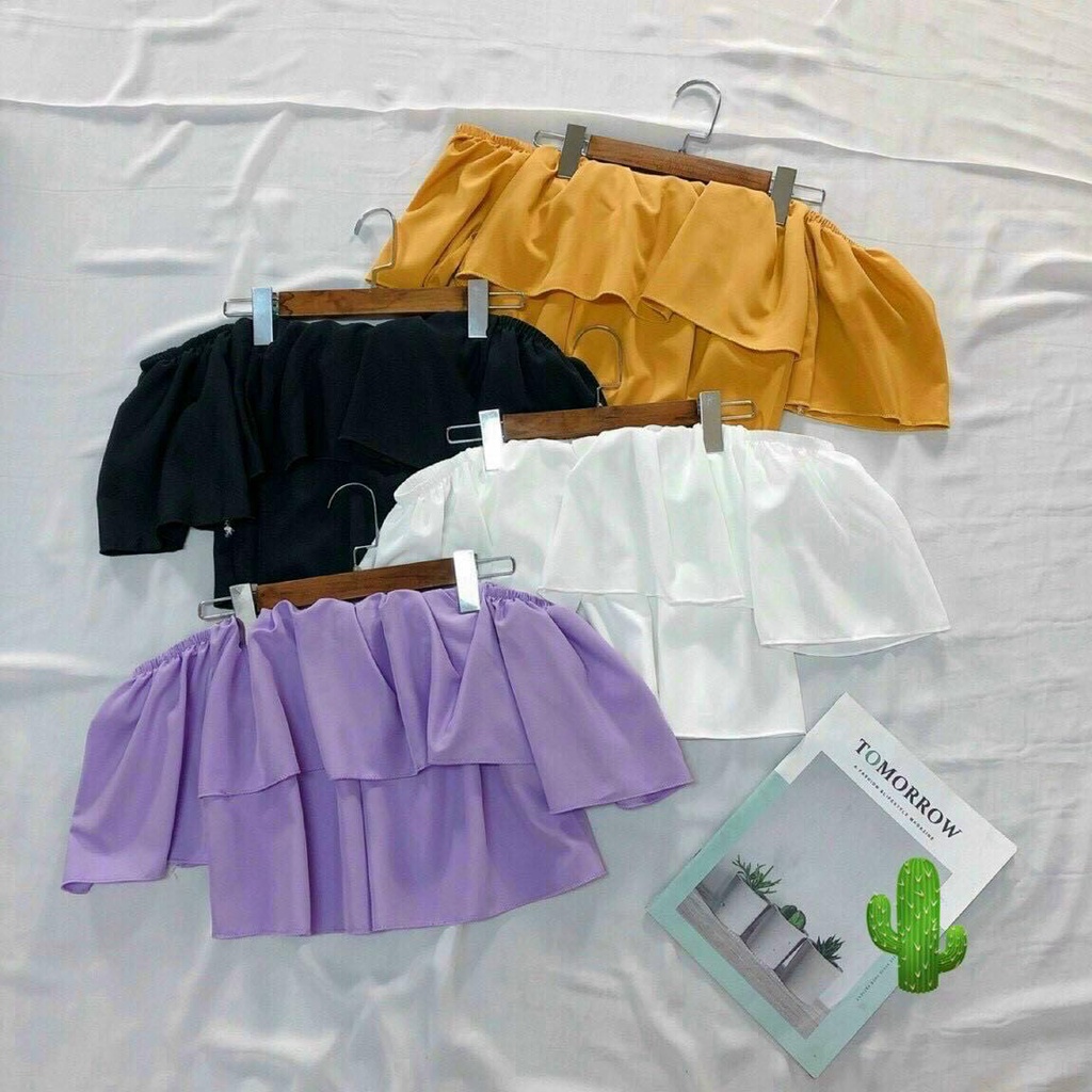 Áo sơ mi kiểu, bẹt vai bèo cho nữ mặc đi chơi màu đẹp, siêu dễ thương