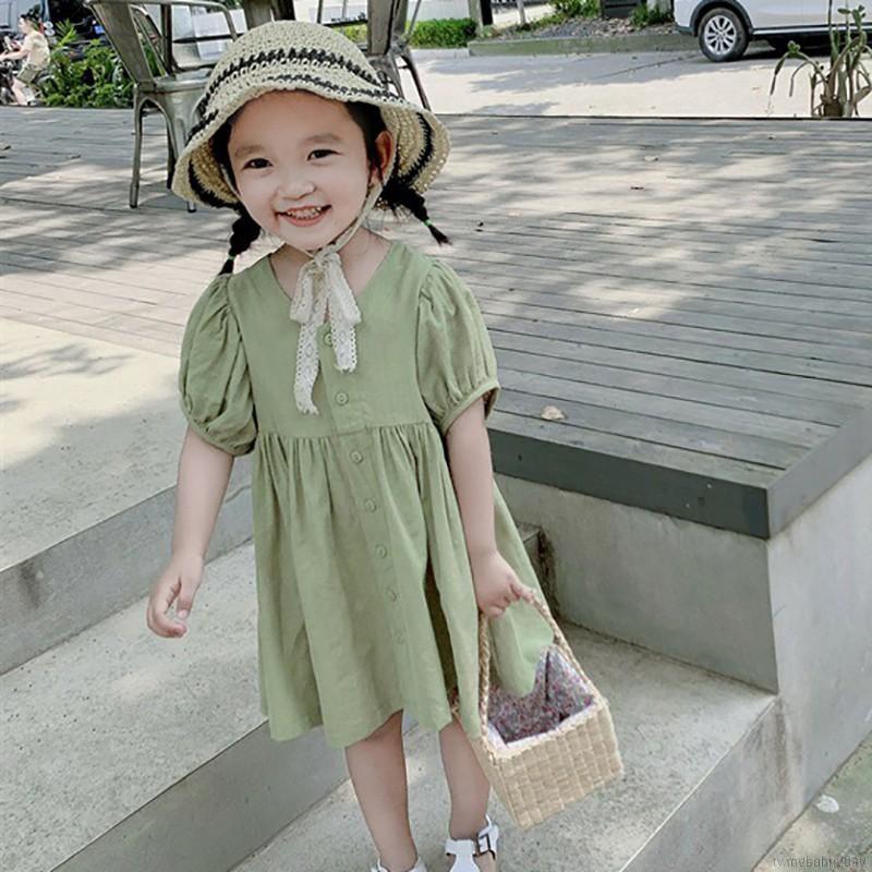 My Baby  Đầm cotton ngắn tay trơn màu cho bé