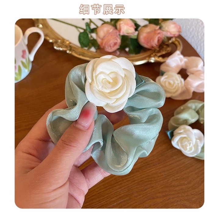 Dây buộc tóc hình hoa trà kiểu retro Pháp dây cột tóc đuôi ngựa nữ tính ngọt ngào