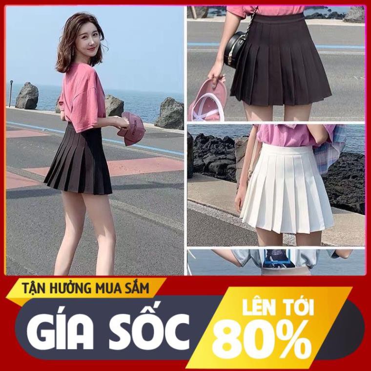 Chân Váy Ngắn, Chân Váy Tennis Xếp Li Màu Trắng Đen Xếp Ly Skirt Cạp Lưng Cao Ngắn Chữ A Phong Cách Ulzzang S3XY *