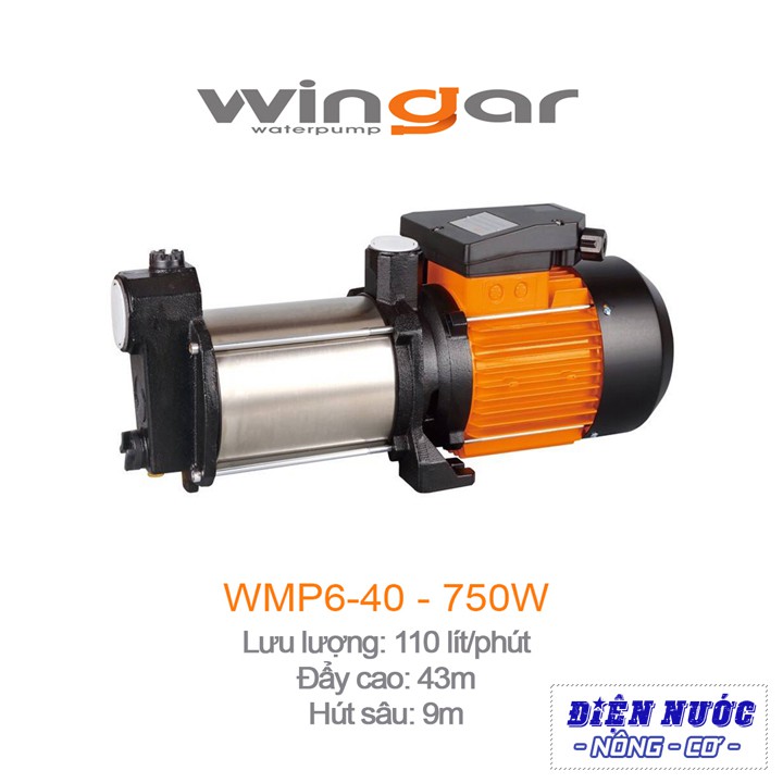 Máy bơm nước đẩy cao 4 tầng cánh WINGAR WMP6-40 - 750W bơm nước nhà cao tầng, đẩy nước đi khoảng cách xa