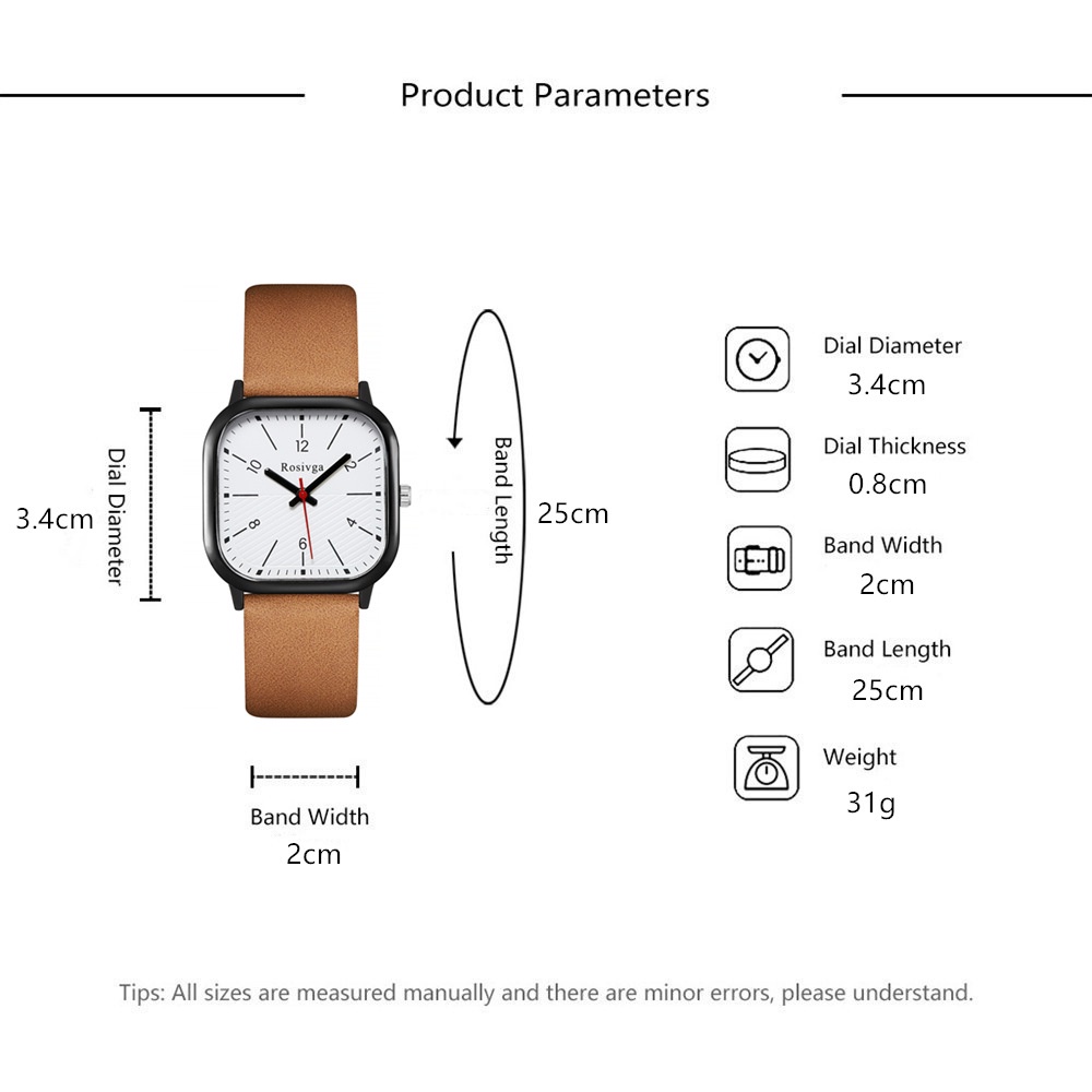 Đồng Hồ Đeo Tay Mặt Vuông Dây Da Chống Nước Thời Trang Cho Nam Nữ