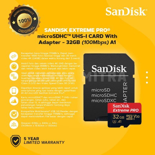 Thẻ Nhớ Sandisk 32gb U3 V30 Extreme Pro 100mb / S Micro Sdhc | BigBuy360 - bigbuy360.vn