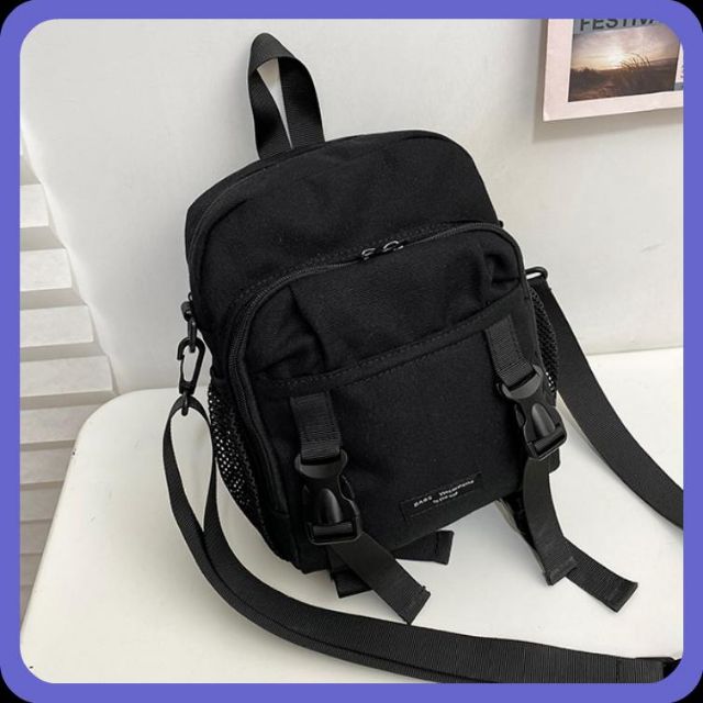 TÚI ĐEO CHÉO đa năng siêu tiện lợi - Vải canvas bao chất ngầu - Balo mini ĐEN phong cách UNISEX đẹp độc -Giá rẻ