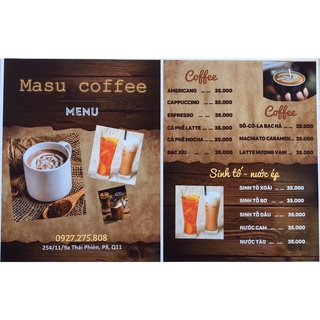 Menu A5, A4 đã ép plastic