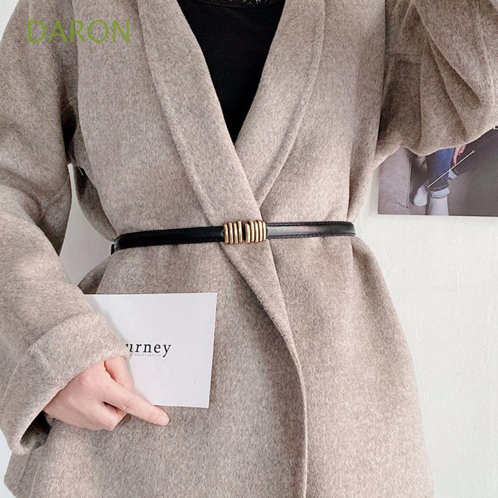 Thắt lưng da Pu có khóa kim loại tròn phong cách Hàn Quốc thời trang cổ điển