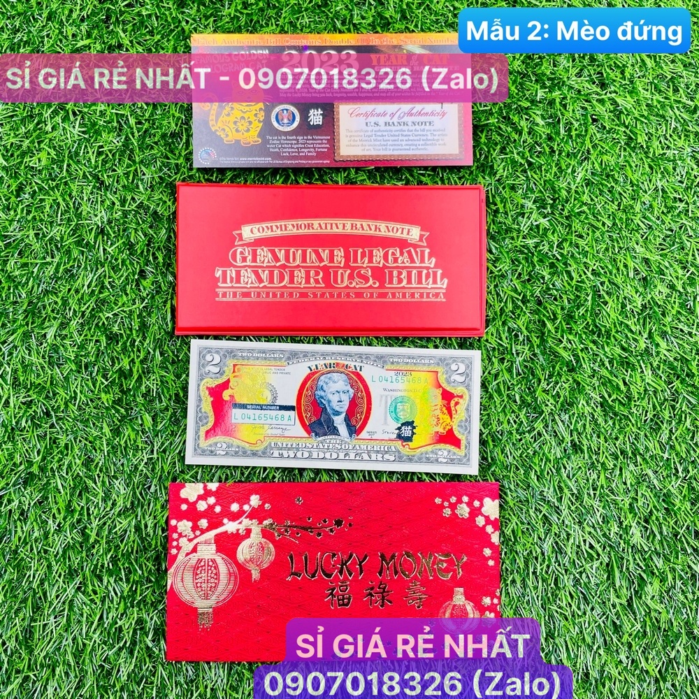 (3 Combo) TỜ 2 USD HÌNH CON Mèo 2023 MẠ VÀNG MỸ LÌ XÌ TẾT [MÈO ĐỨNG]