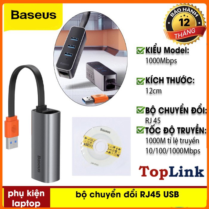 Hub Chuyển Đổi Baseus Steel Cannon Series USB A Gigabit LAN Adapter Từ USB / Type-C Sang RJ45 Cho Macbook Pro