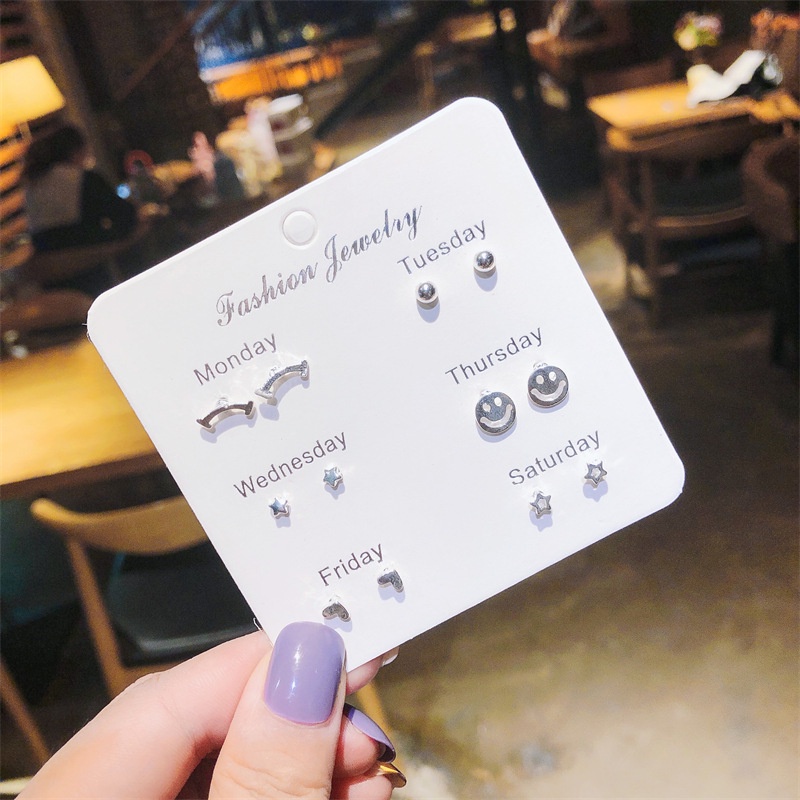 Ahellogirl Set 6 đôi khuyên tai đính ngọc/pha lê thời trang cao cấp