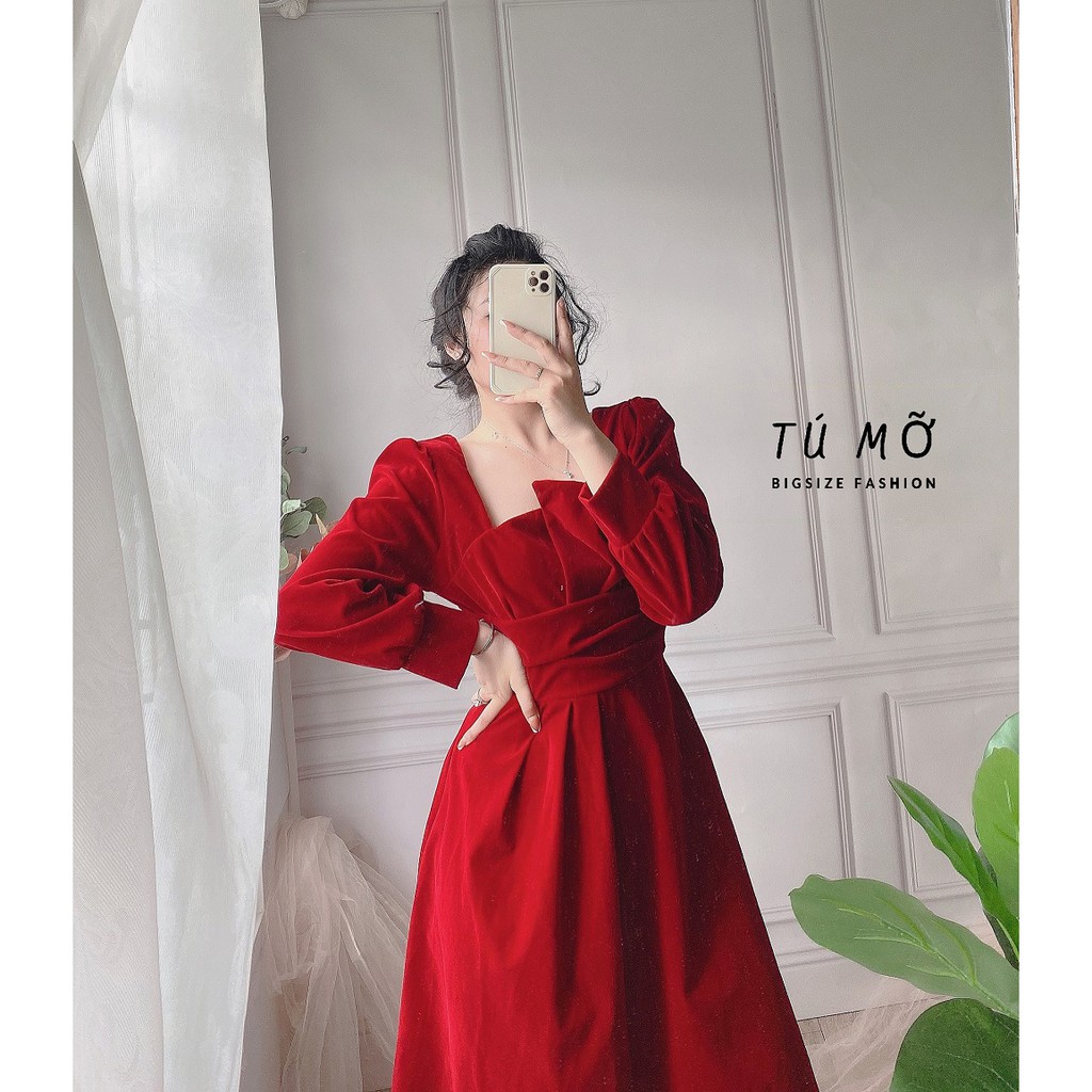 Đầm bigsize xếp ly nhung  DA0022 -  -Đầm cho người béo mập 50-95KG - Mặc đi tiệc,đi chơi hoặc dạo phố | BigBuy360 - bigbuy360.vn