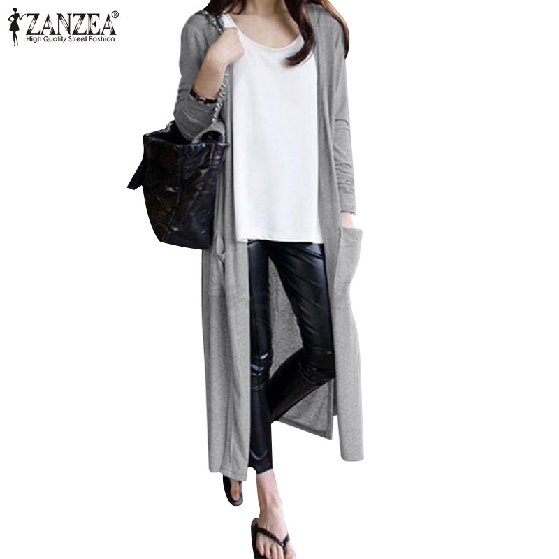 Áo cardigan Zanzea tay dài cổ chữ v màu trơn thời trang cho nữ