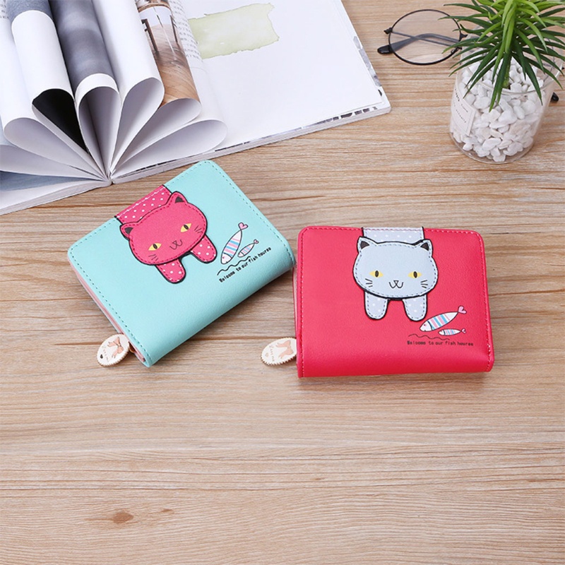 Ví Da PU In Hình Mèo Xinh Xắn Cho Nữ