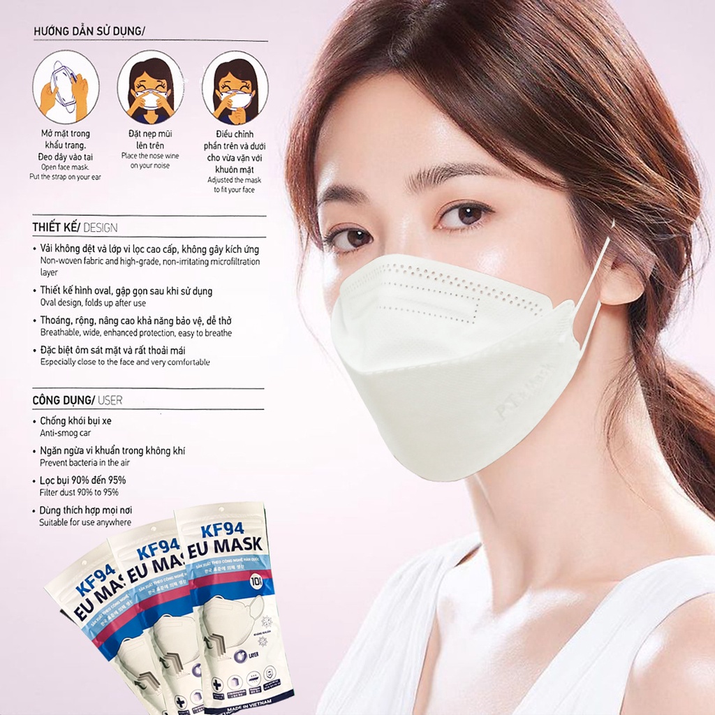 10 CHIẾC Khẩu trang  4d KF94 EUMASK Chống Bụi Mịn Và Kháng Khuẩn Hàng đẹp khẩu trang y tế kiểu dáng Hàn Quốc | BigBuy360 - bigbuy360.vn