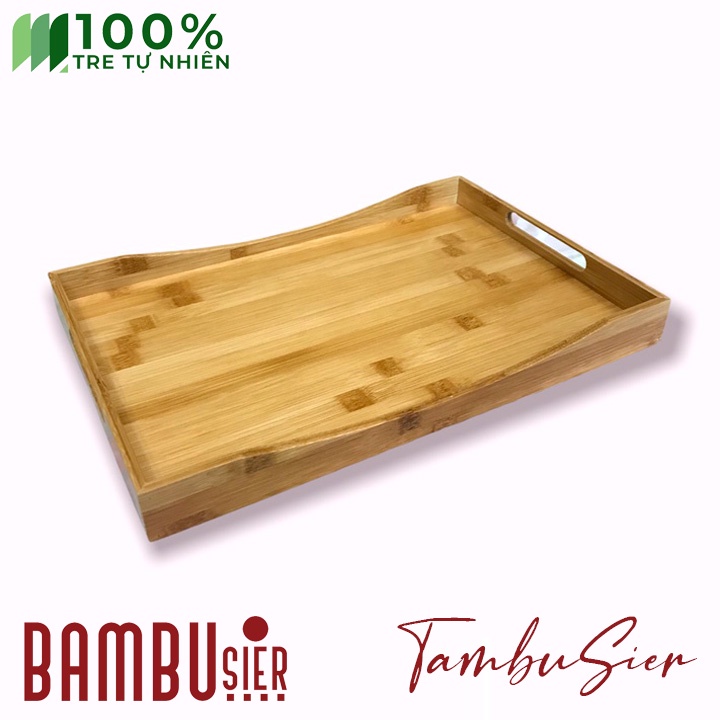 [BAMBOO] Khay để ấm chén trà tre cao cấp - khay gỗ tre decor, để đồ đa năng hình chữ nhật có tay cầm [LOUISANCE]