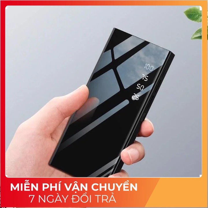 Sạc dự phòng 30000mAh Tích Hợp Sạc Nhanh Fast Charge Mặt Kính Đen hiển phần trăm thị pin