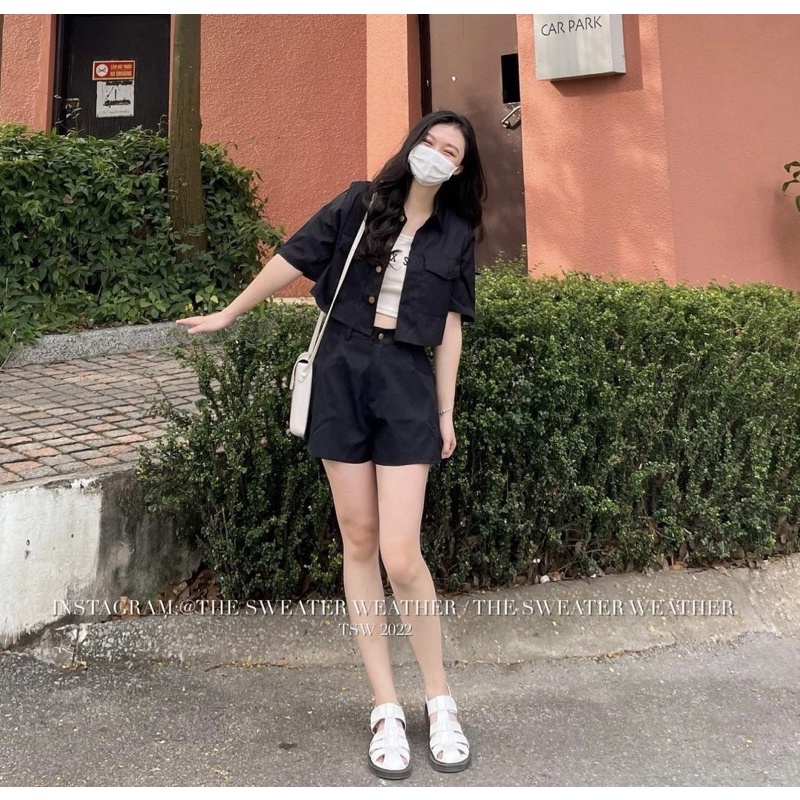 Set 3 Món Kaki (loại 1) Áo Khoác Tay Ngắn Kèm Áo Dây ALBX Mix Quần Short