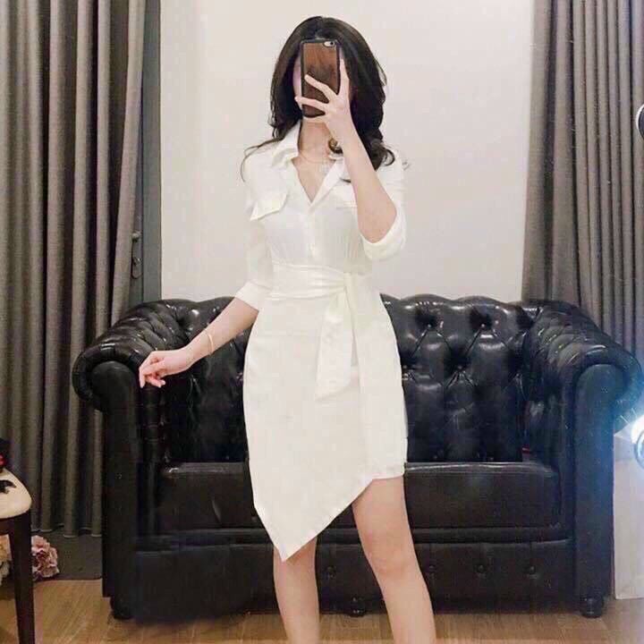 Đầm Voan Tay Lỡ Cổ Sơmi Vạt Chéo