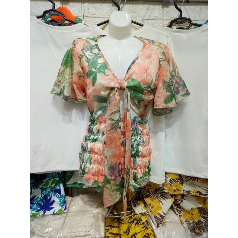 Set maxi bikini 3 món hoạ tiết hoa vintage đi biển cực hot - Có ảnh thật