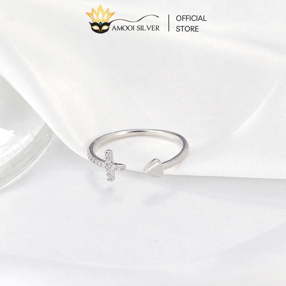 Nhẫn bạc S925 chữ T tim - Amooi Silver AN102