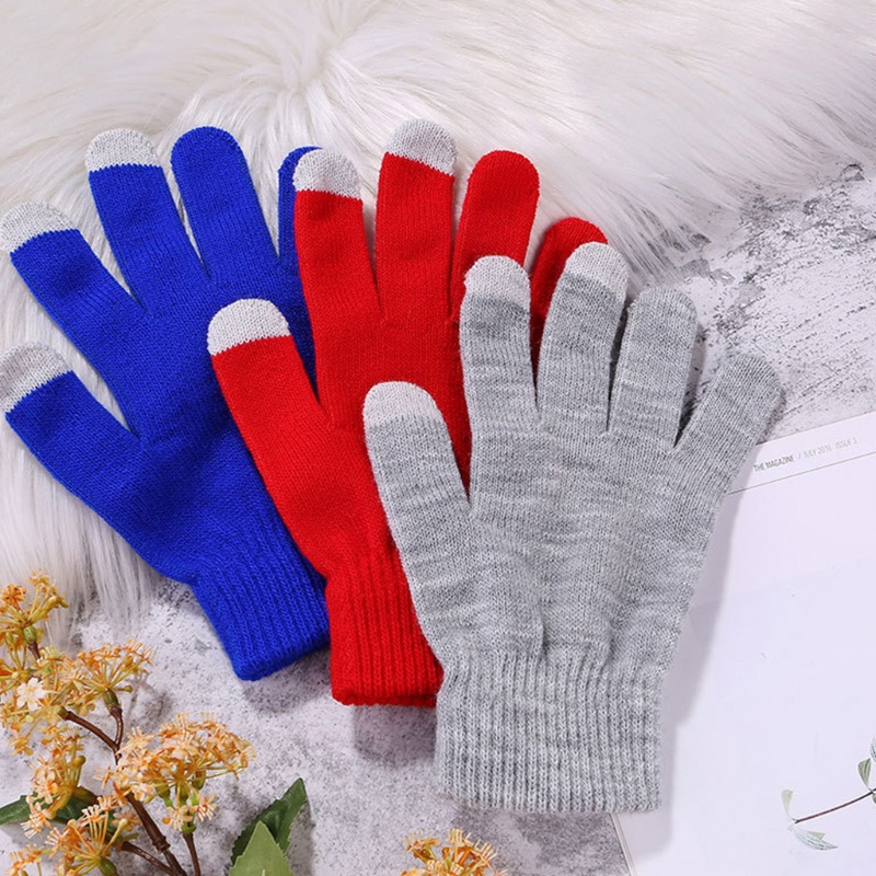 Set 6 Đôi Găng Tay Dệt Kim Dày Dặn Chống Gió Màu Sắc Đơn Giản Giữ Ấm Tốt Có Thể Chạm Màn Hình Cảm Ứ