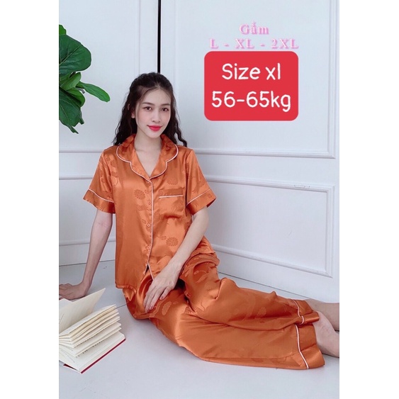 Pijama lụa gấm quần dài tay ngắn có size