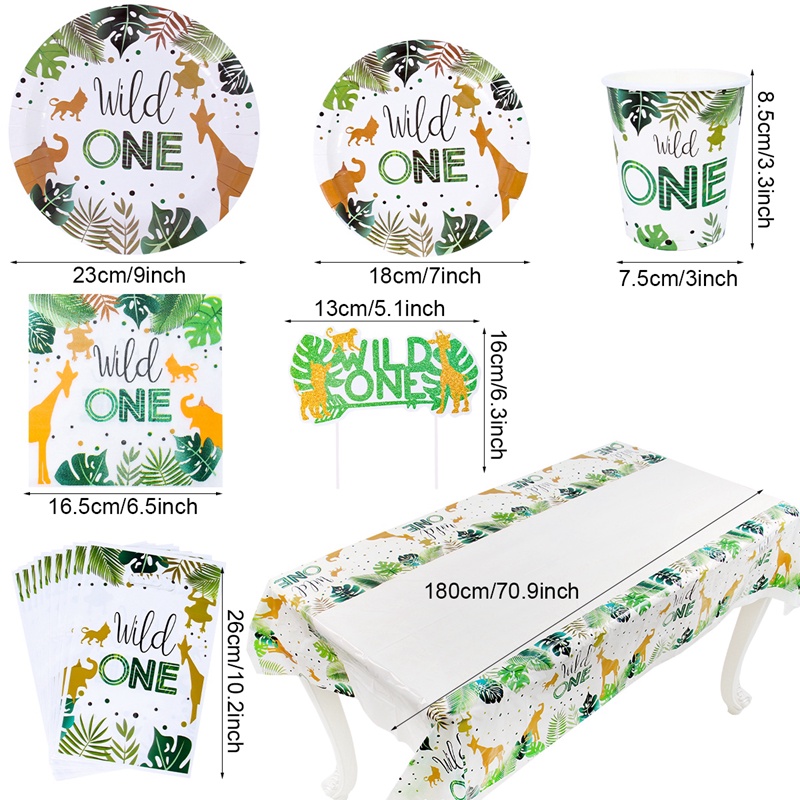 Bộ Dụng Cụ Bàn Ăn Và Cốc Giấy Dùng Một Lần Trang Trí Tiệc Sinh Nhật In Hình Rừng Cây Cho Trẻ Em 1 Tuổi