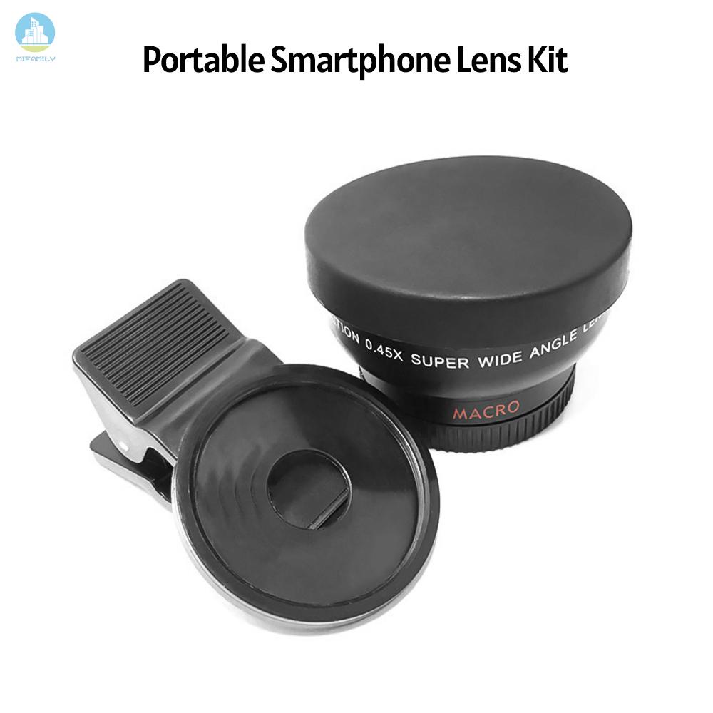 MI   Universal Cell Phone Camera Lens 37mm Thread Smartphone Lens 0.45X 49UV Macro and Wide-angle Lens with Clip