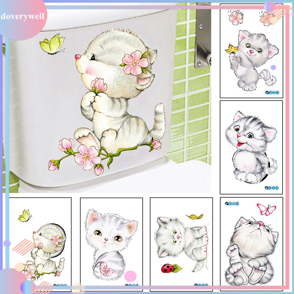 Miếng Dán Trang Trí Nắp Bồn Cầu Nhà Tắm Hình Mèo Dễ Thương Tháo Được Chống Thấm Nước