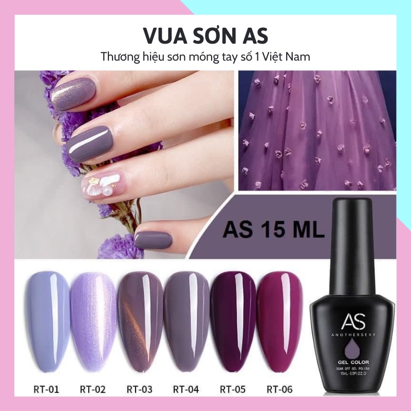 Sơn gel AS sơn móng tay gel dùng máy hơ gel sơn nail tone tím các mã đậm nhạt tím mắt mèo VUA SƠN AS mã RT 15ml