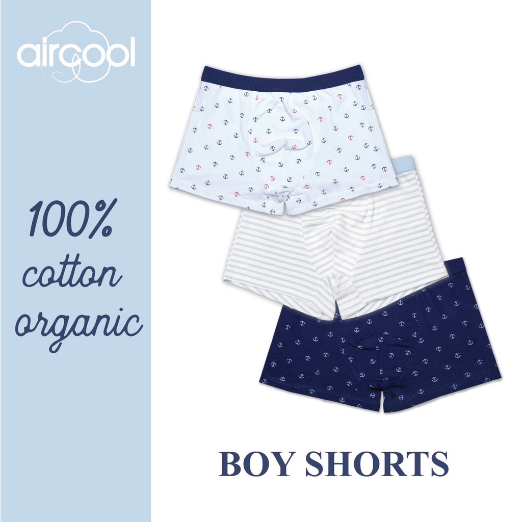 Quần lót bé trai cotton organic ⚓ Set 3 quần chip đùi bé trai AIRCOOL, sip đùi bé trai 5-14 tuổi (20-50kg)