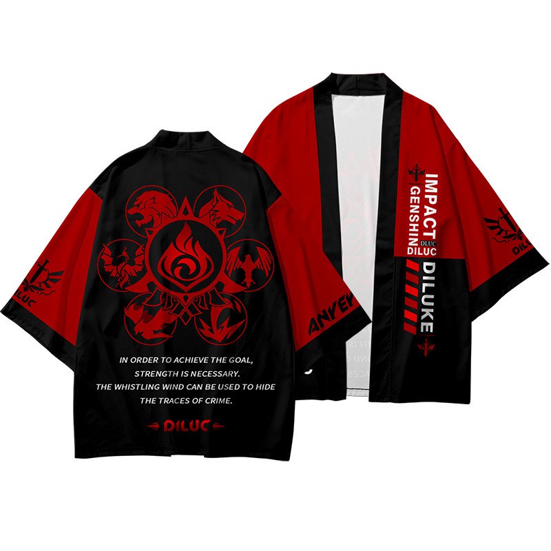 Áo khoác ngoài kiểu rộng dài tay họa tiết Anime Genshin Impact Cardigan Kimono Haori size lớn