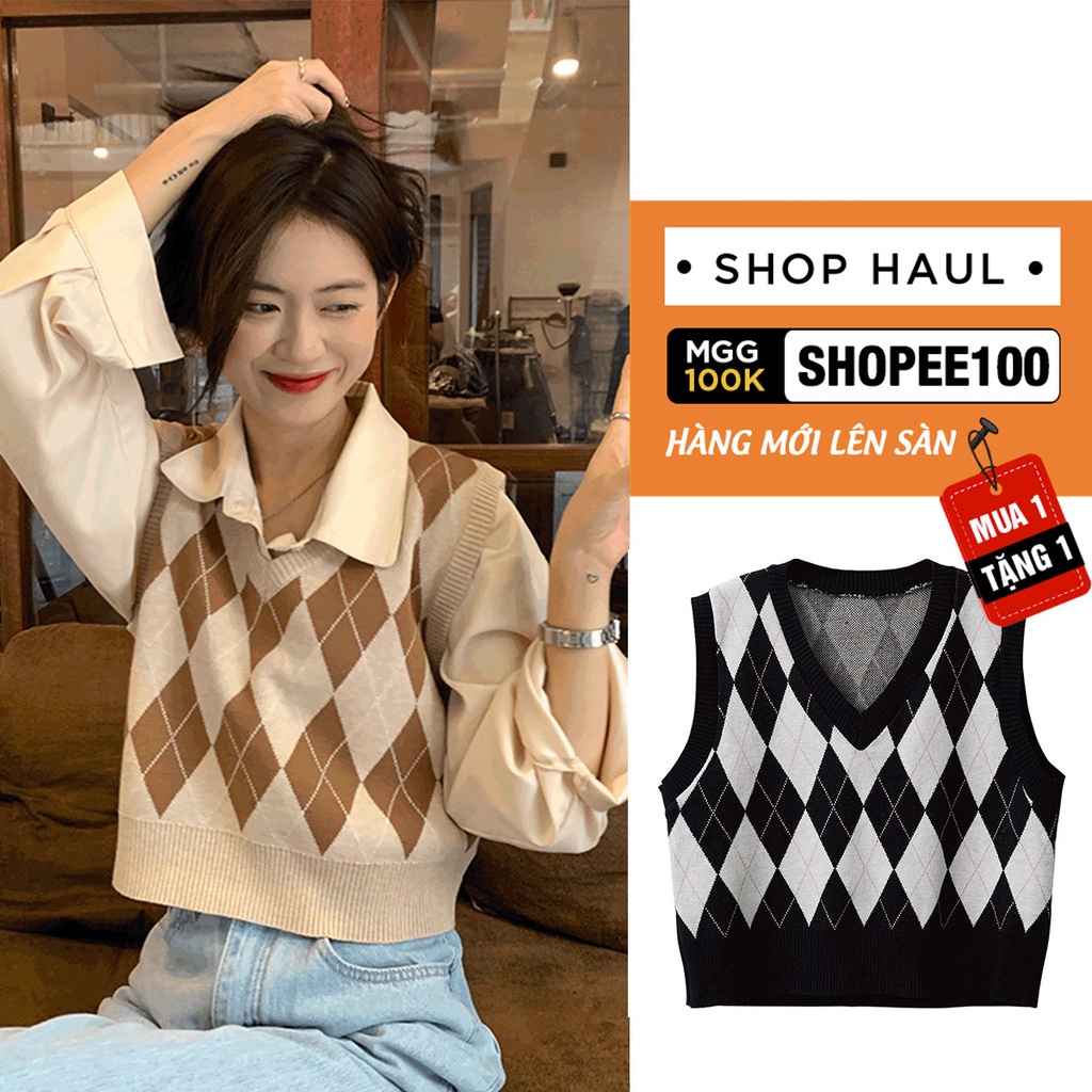 Áo gile nữ len hàn quốc, ghi lê  quả trám cho nữ - AG-G02