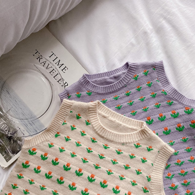 Áo Len Sát Nách Cổ Tròn Thời Trang Xuân Thu Cho Bé Gái