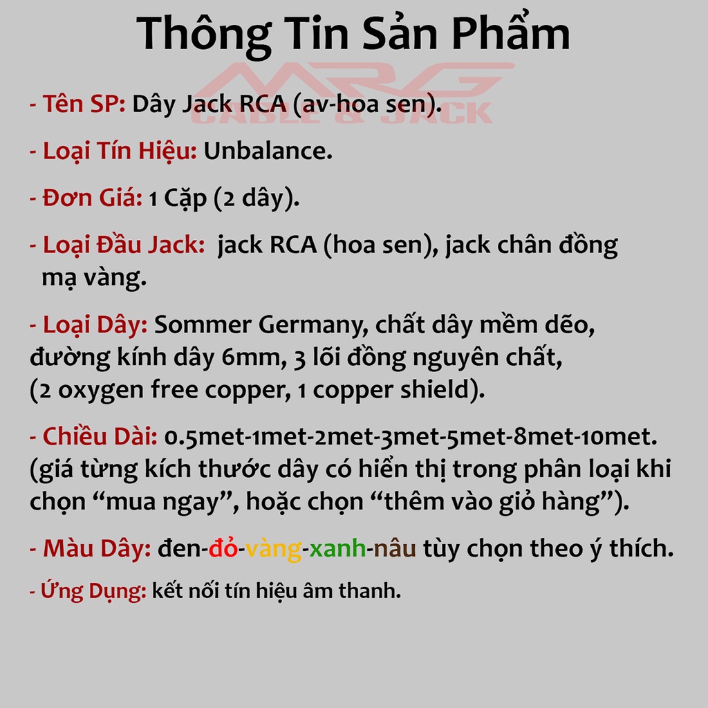 Cặp Dây Jack RCA Hoa Sen ,giá 2 dây, dài 0.5met 1met 2met 3met 5met 8met 10met. MrG.