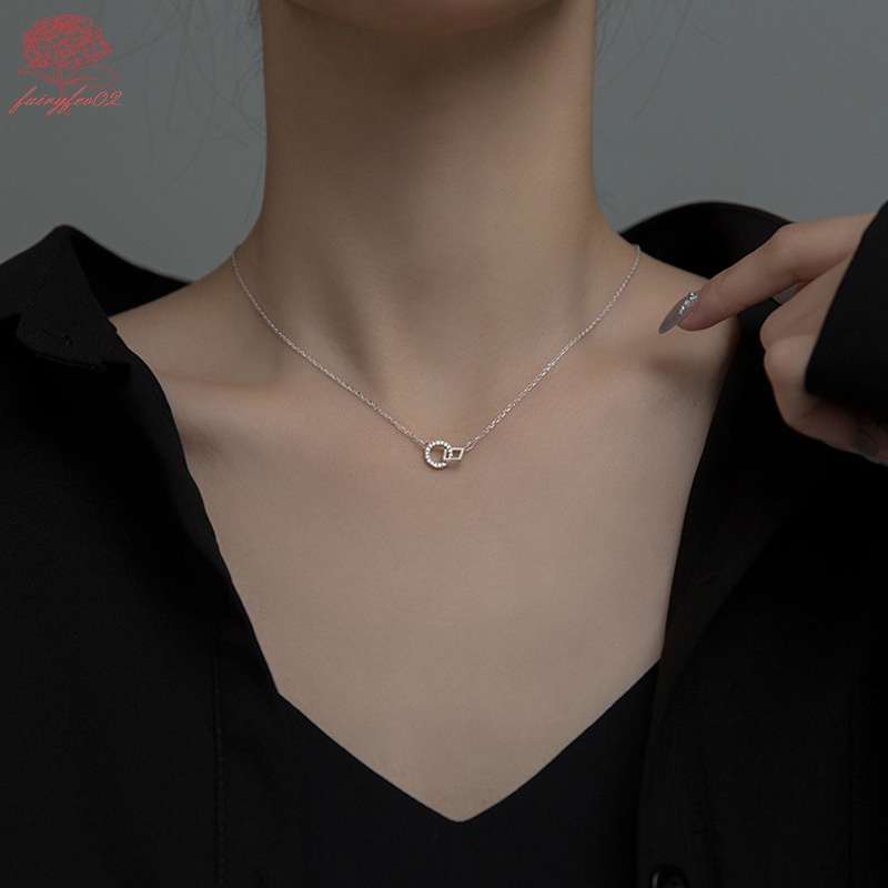 Vòng cổ Mặt Tròn/Vuông S925 Phong Cách Hàn Quốc Cho Nữ