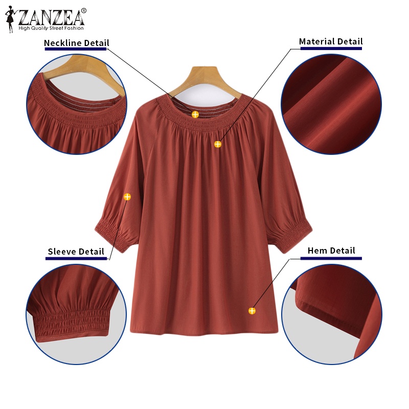 ZANZEA Áo Kiểu Cổ Tròn Tay Lỡ Màu Trơn Dáng Rộng Thời Trang Cho Nữ