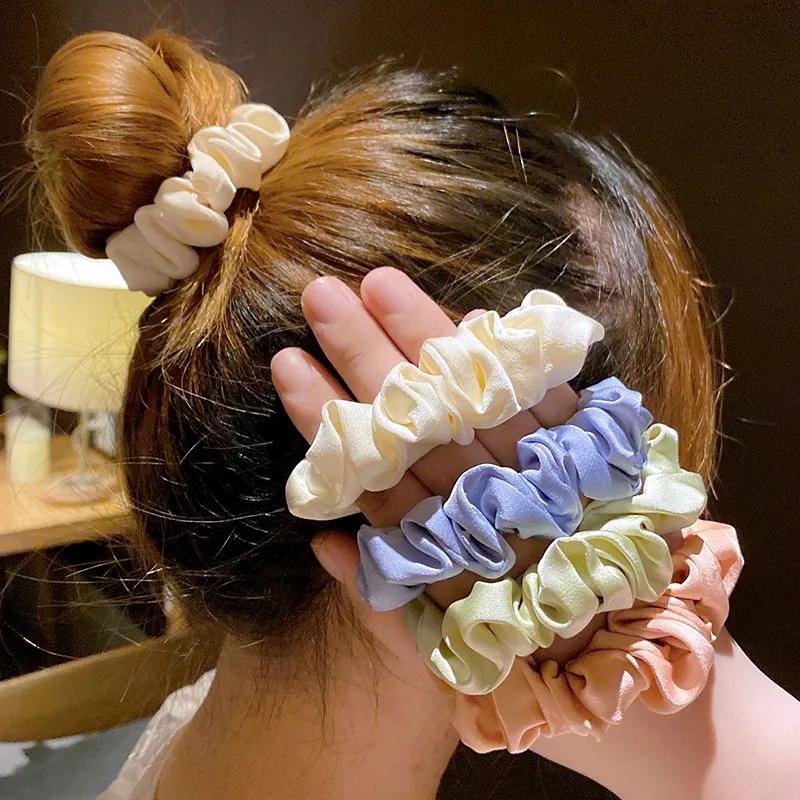 Set 20 Dây Buộc Tóc Co Giãn Bằng Lụa Satin Màu Trơn Kiểu Pháp Thanh Lịch Cho Nữ