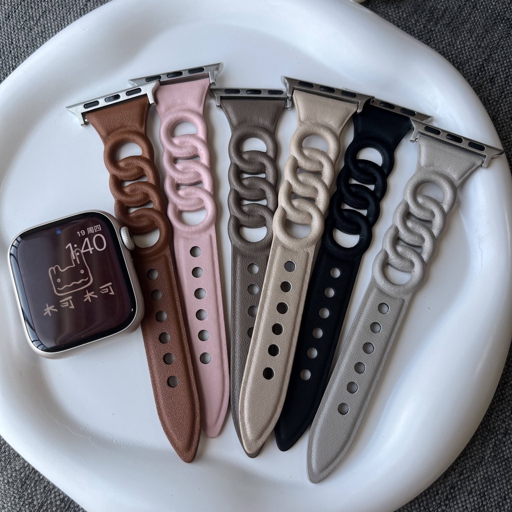 Dây Đeo Thay Thế Chất Liệu Da In Họa Tiết Độc Đáo Cho iwatch7 Series 6/5/4/3/SE 41mm45mm IP 40mm44mm Ap 6 5 4 SE