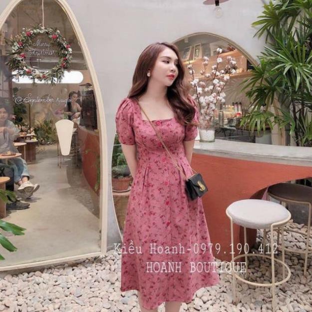 Váy hoa nhí cổ vuông nhung tăm hàng đẹp nhiều màu hot hit