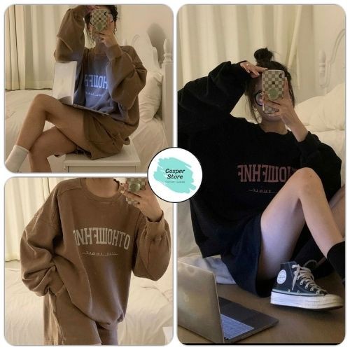Set Nữ Short Nỉ Ohto ⚡ Casper.Store | FREESHIP | ⚡ Set quần đùi suông áo dài tay form rộng HOT TREND