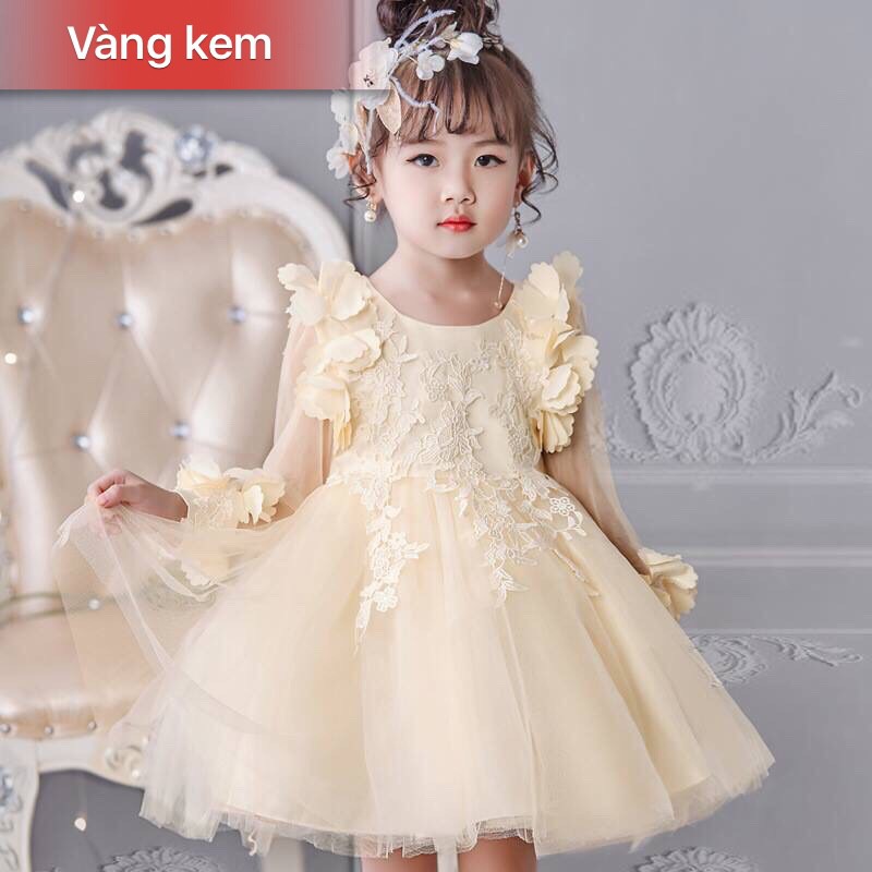 Đầm công chúa phi mờ đính hoa cắt lazer (1-10)