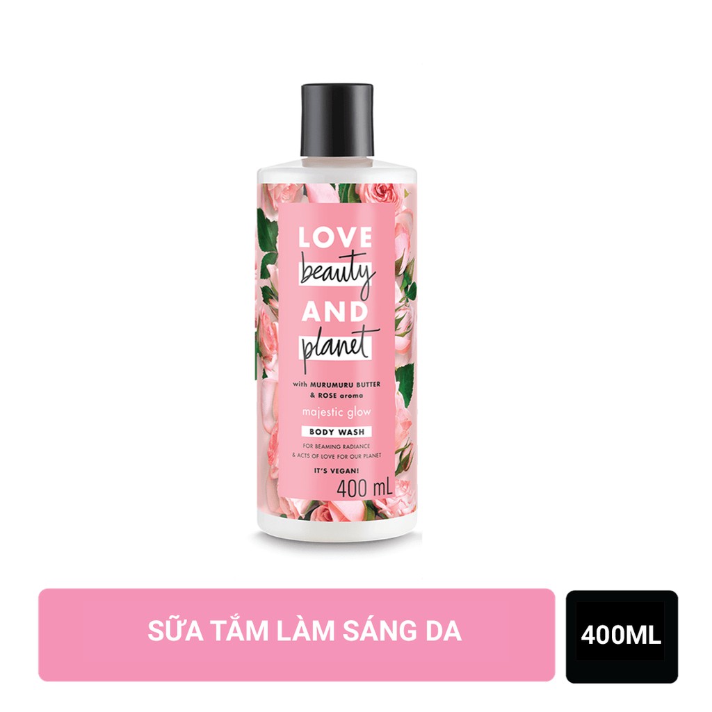 Sữa Tắm Love Beauty & Planet Majestic Glow Làm Sáng Da Dưỡng Ẩm Từ Thiên Nhiên 100% Tinh Dầu Hoa Hồng Bulgaria 400Ml